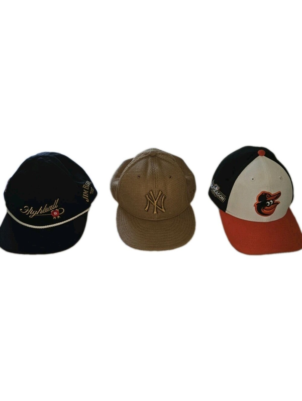 Baseball Caps Lot Of 3, 2 Adjustable And One Fitted Size 7 3/4" NY Raffia Hat On